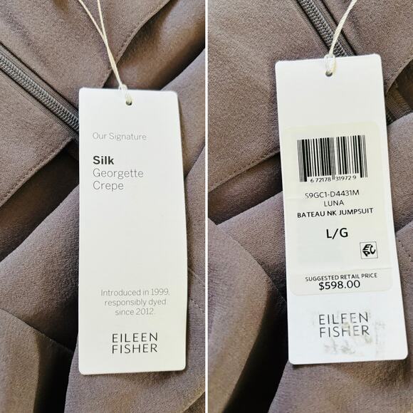 EILEEN FISHER Layered Bateau Neck Silk Jumpsuit | Luna / Gray | L | NWT - Picture 7 of 12